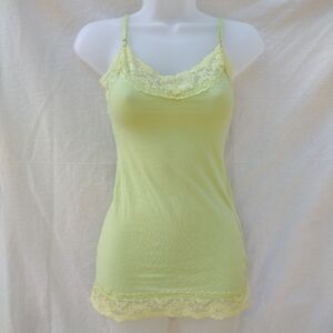Bozzolo Y2K Cami Layering Tank Top Yellow Green Lace Trim Spaghetti Strap Small